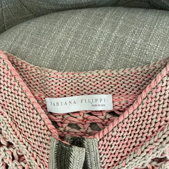 Fabiana Filippi Pink coral beige cable knit cardigan S M - Picture 3 of 11